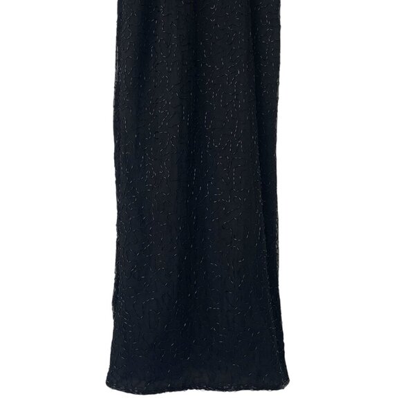 Laurence Kazar VTG Black Beaded Silk Evening Gown Dress Formal High Neck Size PS - Picture 8 of 16